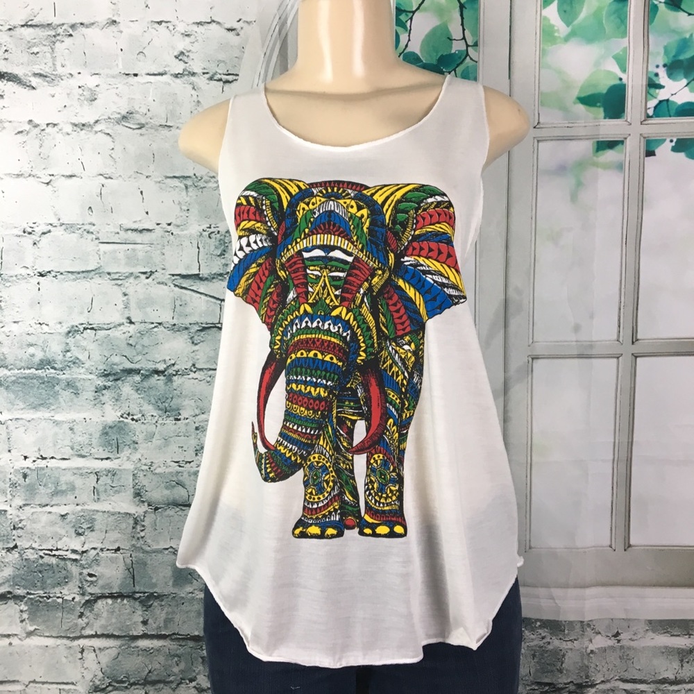 Elephant Graphic Design Womens Shirt Racerback L/M